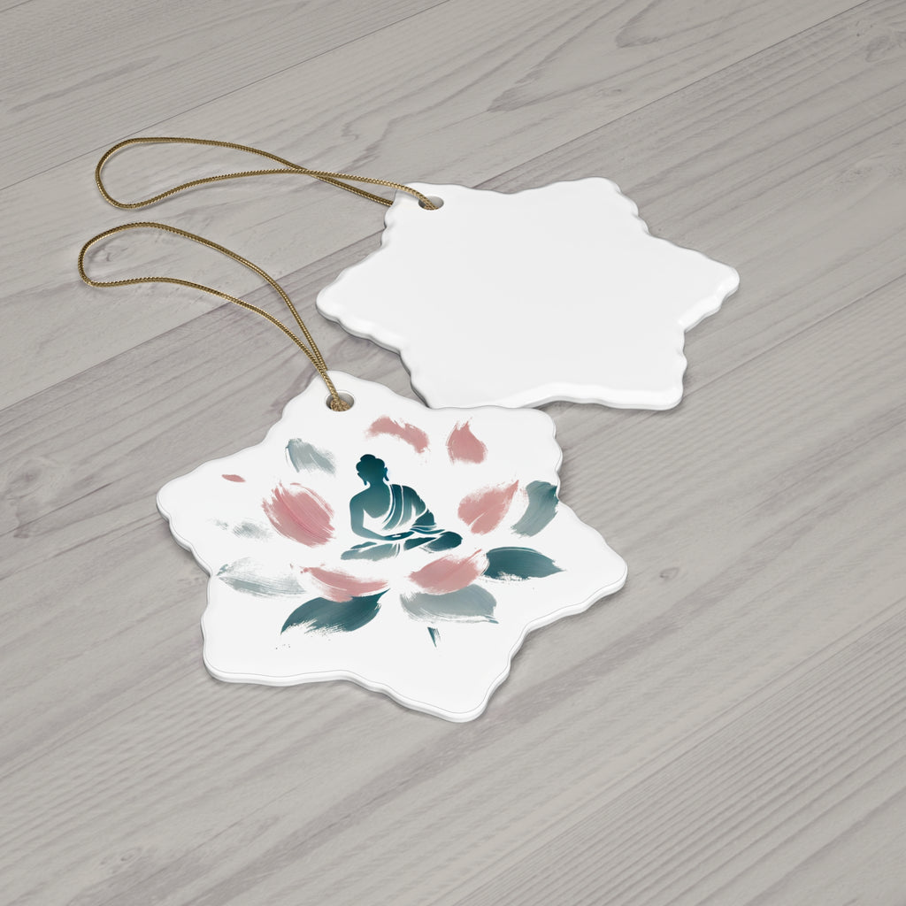 Ceramic Ornament - Meditating Figure on Lotus Flower Design