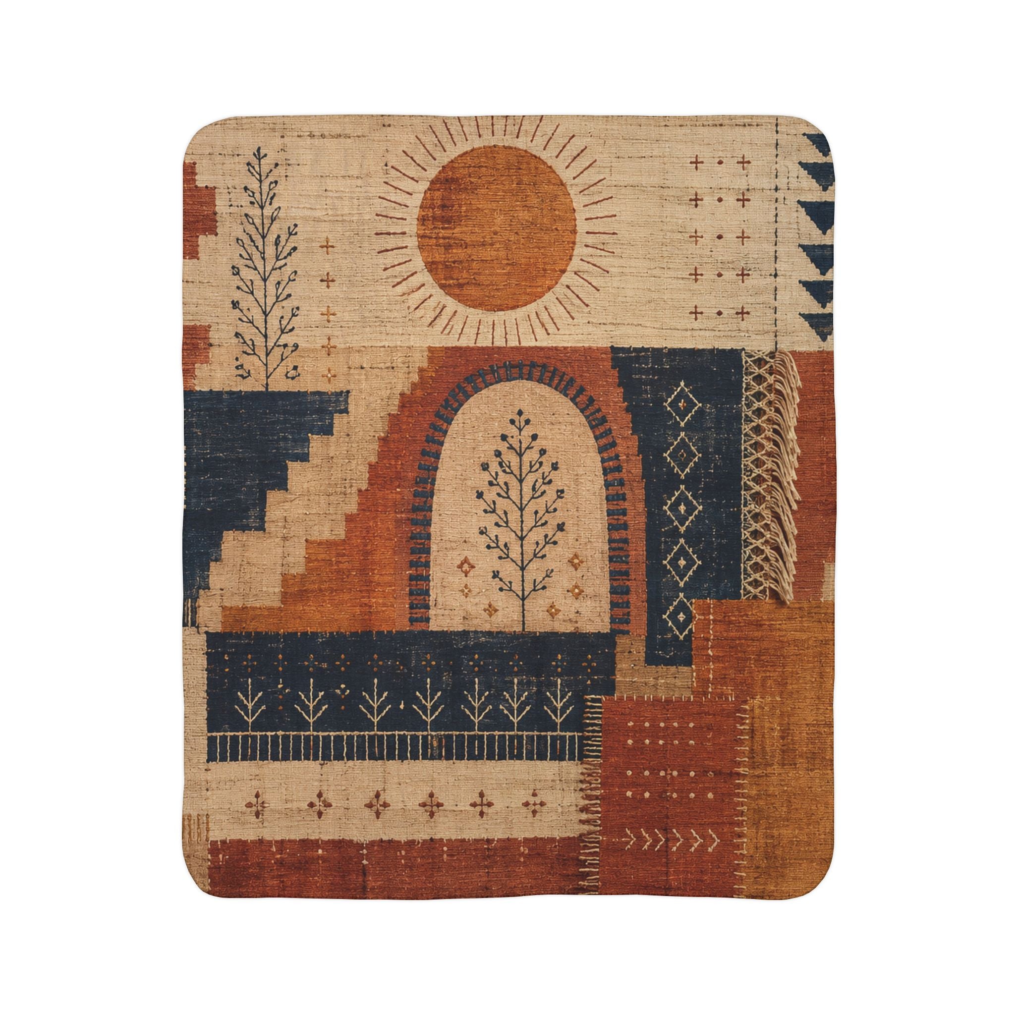 Desert Loom Sherpa Blanket - Sunwoven No. 01 Cozy Bohemian Throw, 50x60