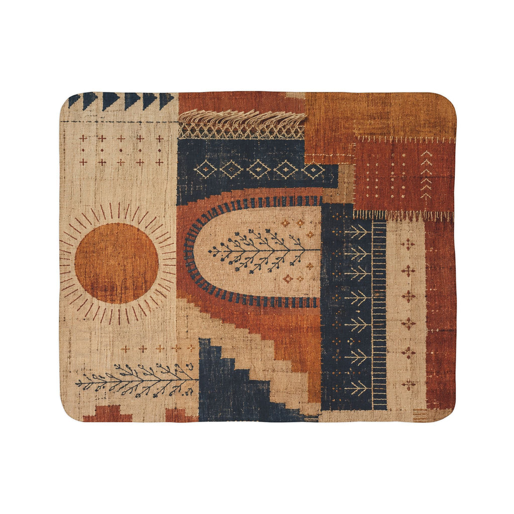 Desert Loom Sherpa Blanket - Sunwoven No. 01 Cozy Bohemian Throw, 50x60