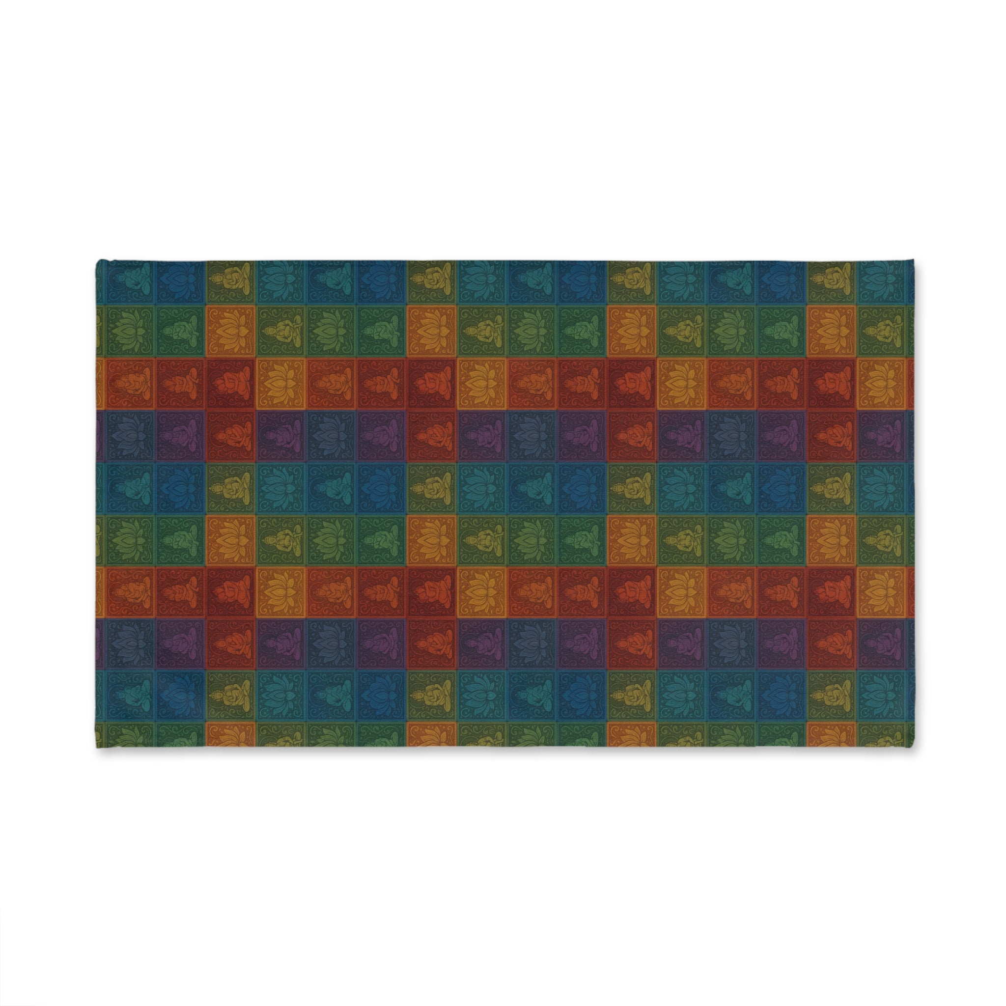 Buddha Tiles Pattern Hand Towel — Colorful Zen Kitchen & Bath Accent