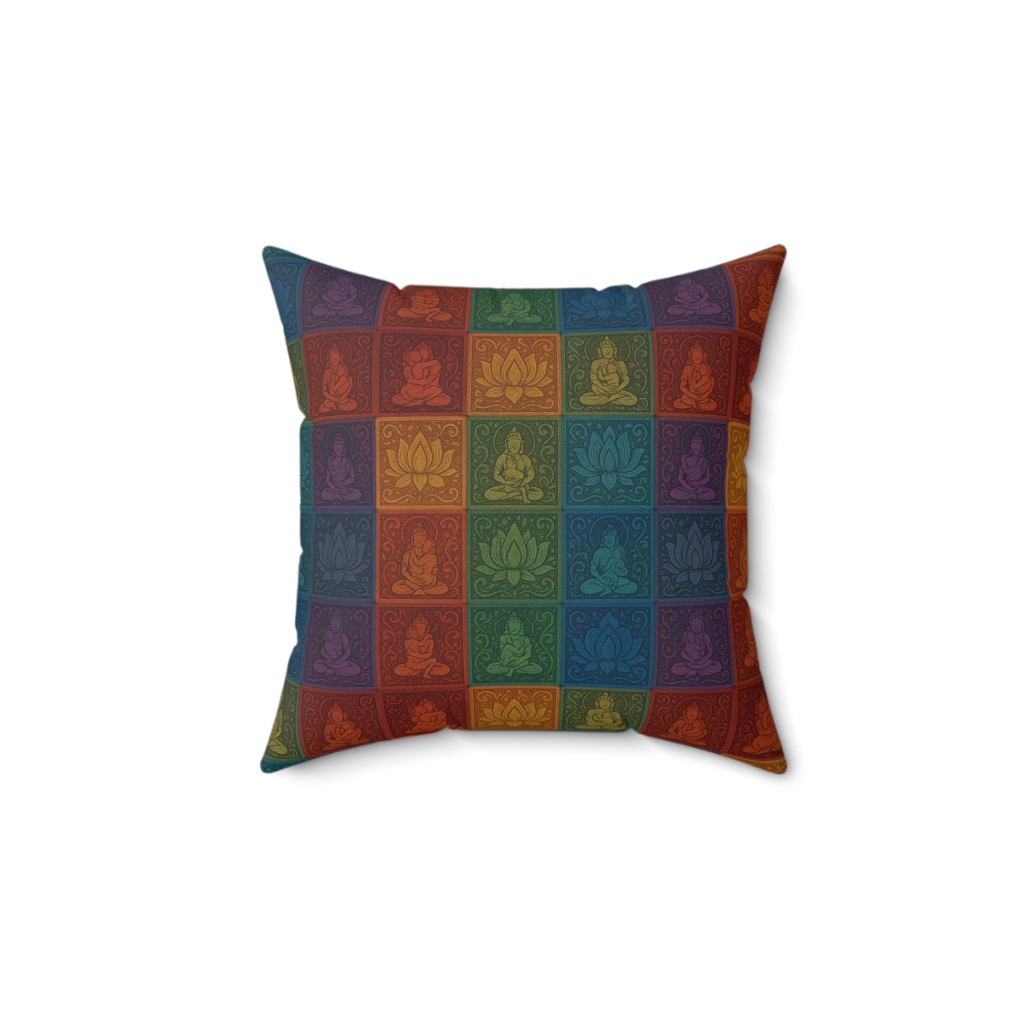 Buddha Lotus Pattern Square Pillow — Colorful Meditation Decor