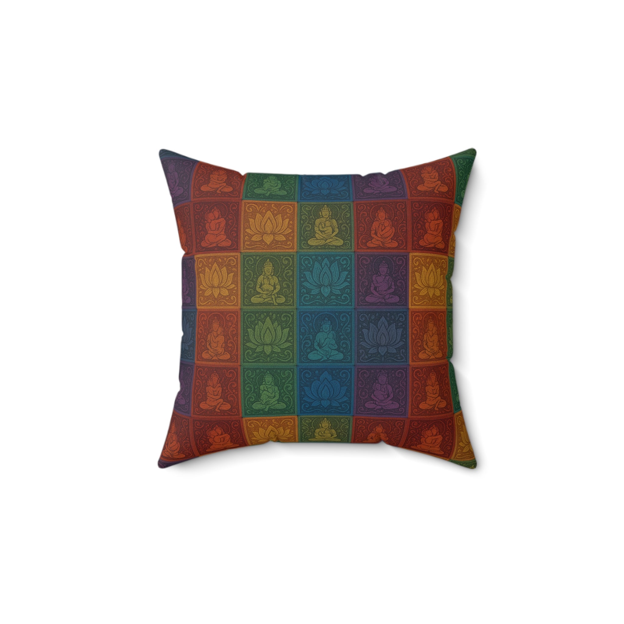 Buddha Lotus Pattern Square Pillow — Colorful Meditation Decor
