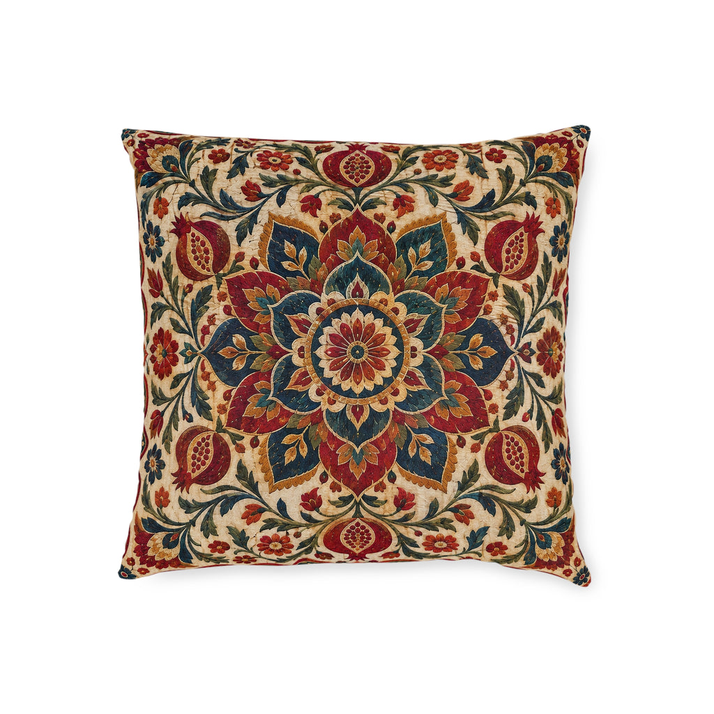 Suzani Bloom Throw Pillow — 18x18 Embroidery-Inspired Bohemian Accent Cushion