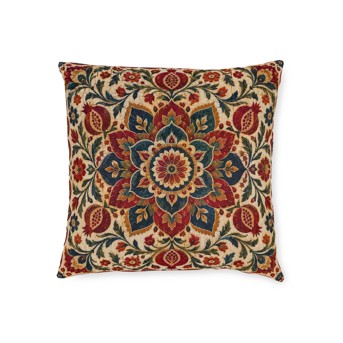 Suzani Bloom Throw Pillow — 18x18 Embroidery-Inspired Bohemian Accent Cushion