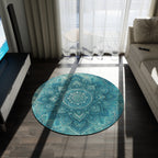 Teal Mandala Round Rug — Boho Yoga Meditation Floor Mat