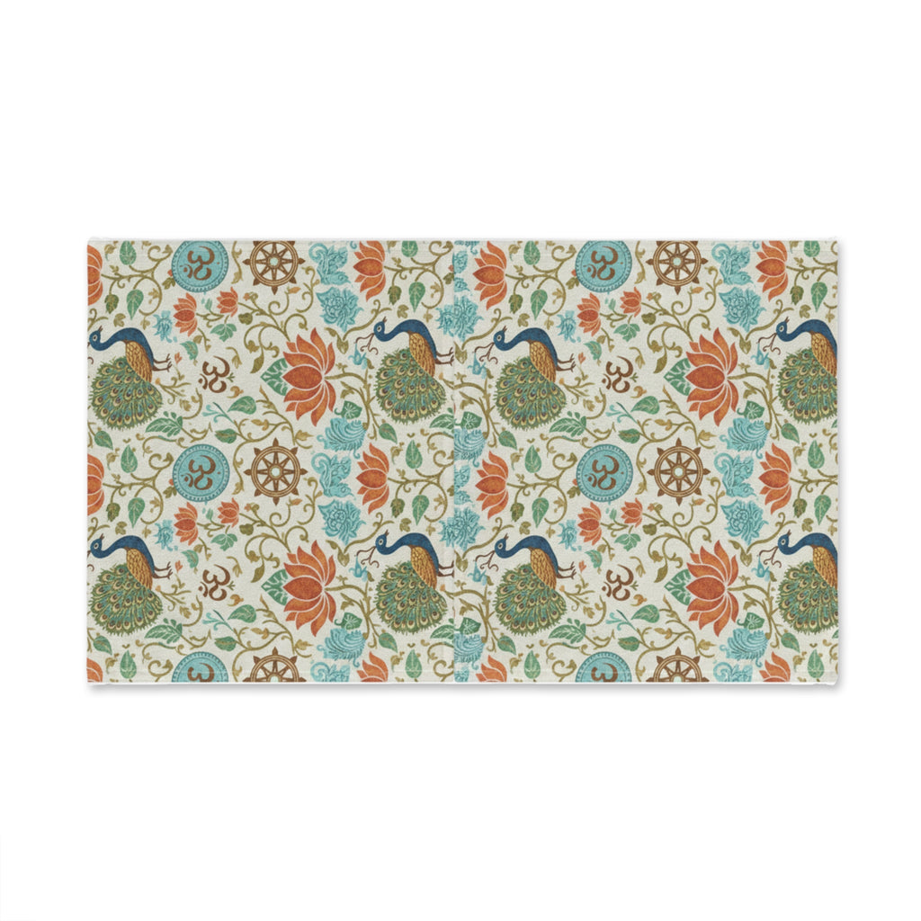 Peacock & Lotus Pattern Hand Towel — Boho Floral Indian-Inspired Kitchen Towel
