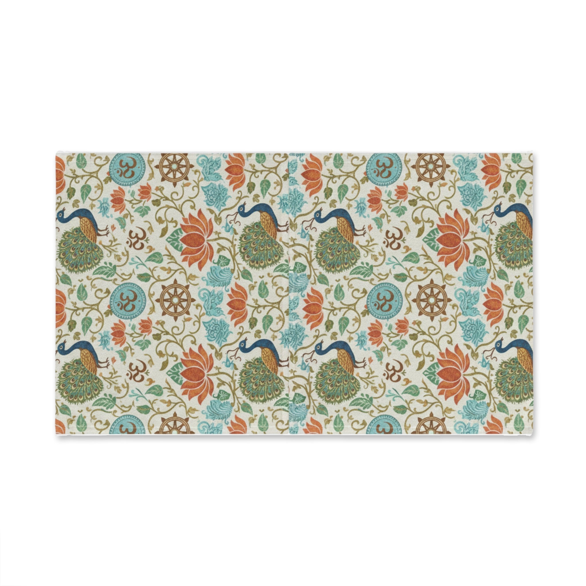 Peacock & Lotus Pattern Hand Towel — Boho Floral Indian-Inspired Kitchen Towel