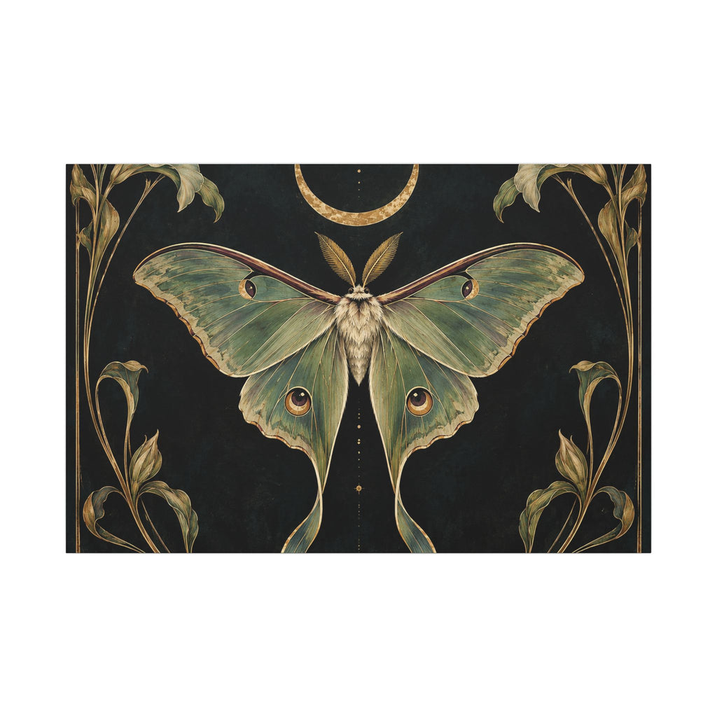 Nightbloom Nouveau Canvas — 24x24 Art Nouveau Moth & Crescent Wall Art