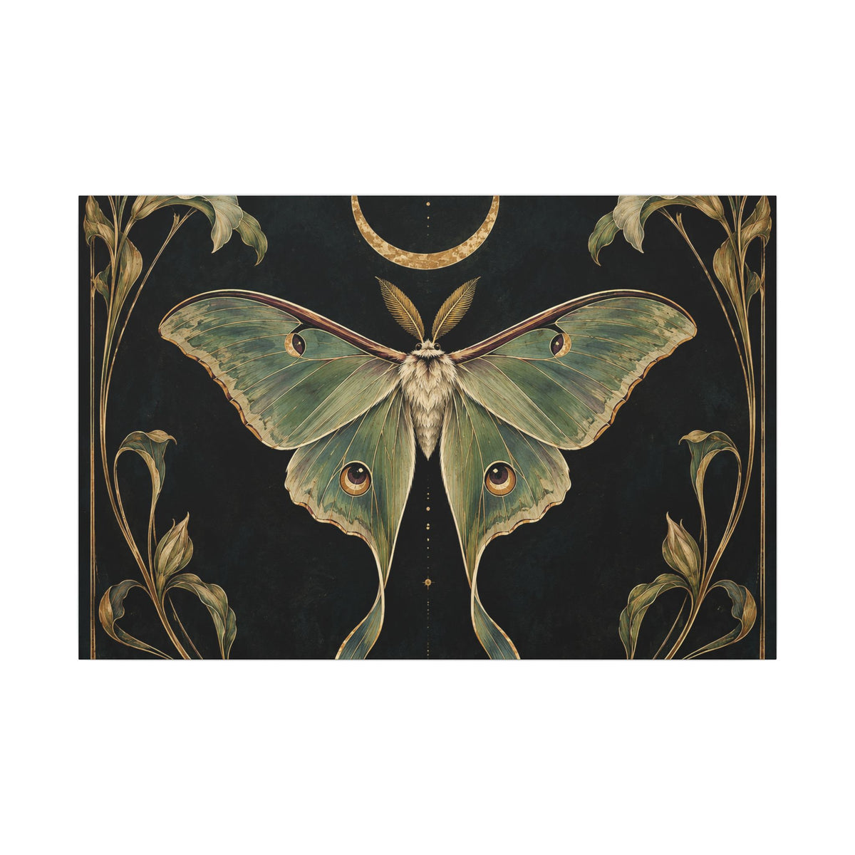 Nightbloom Nouveau Canvas — 24x24 Art Nouveau Moth & Crescent Wall Art