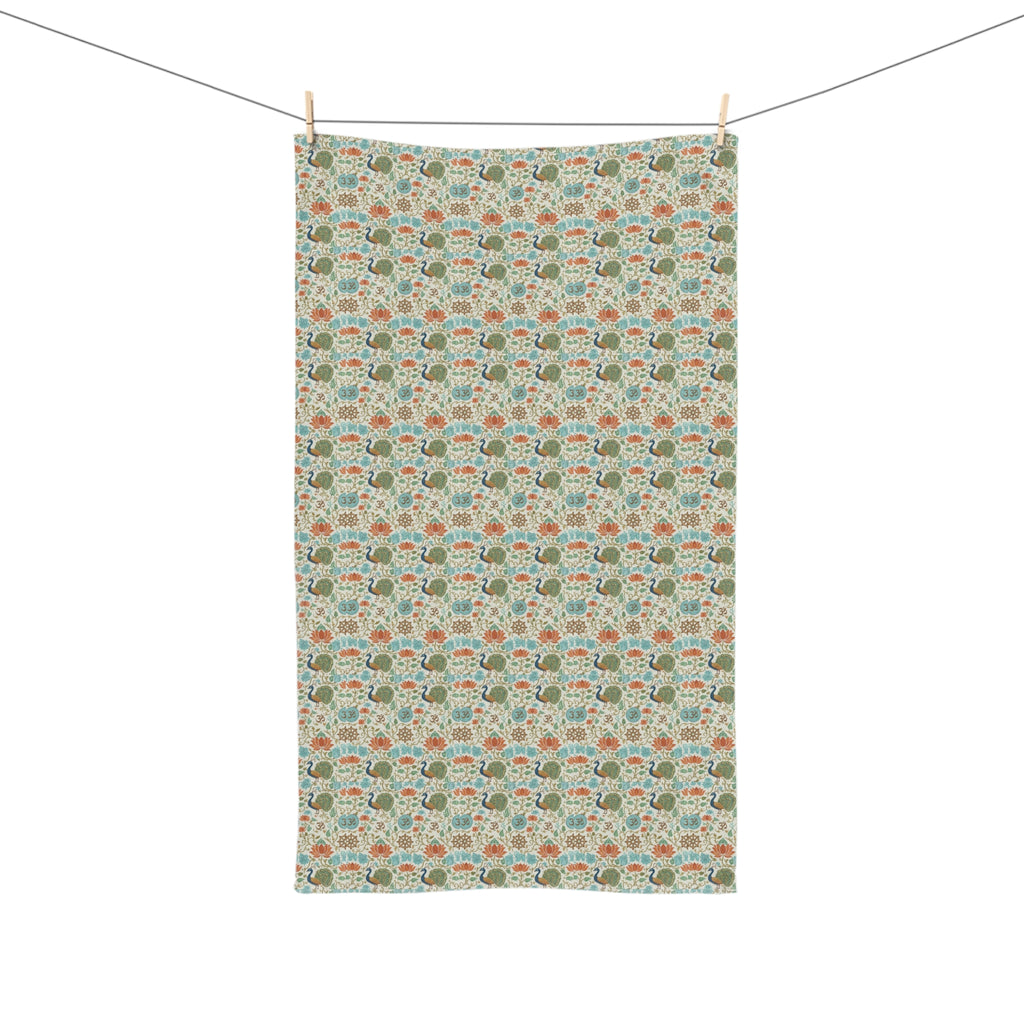 AUM Bird Pattern Hand Towel — Rustic Fall Kitchen Accent
