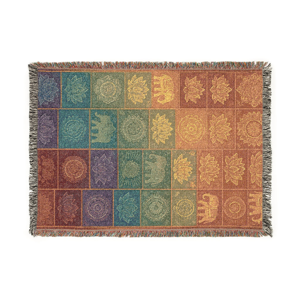 Woven Blanket - Ganesha and Lotus Design for Great Life
