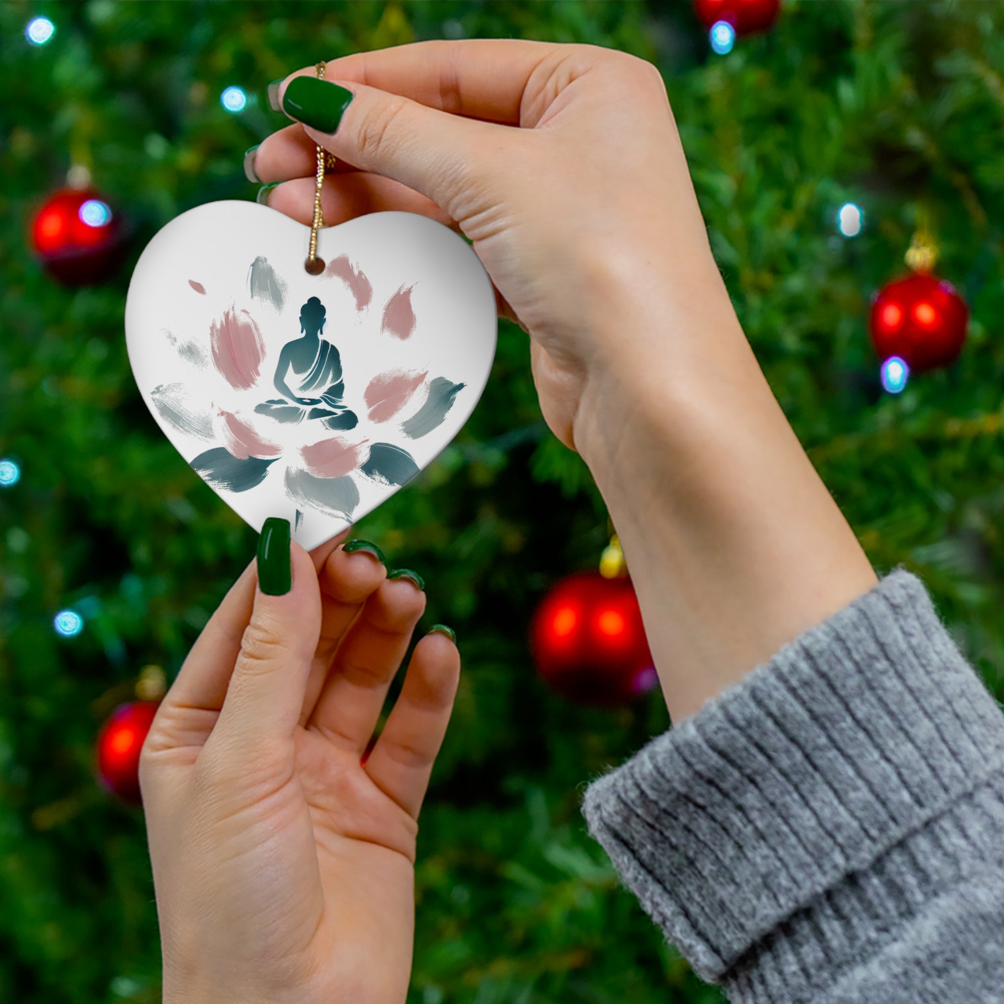 Ceramic Ornament - Meditating Figure on Lotus Flower Design