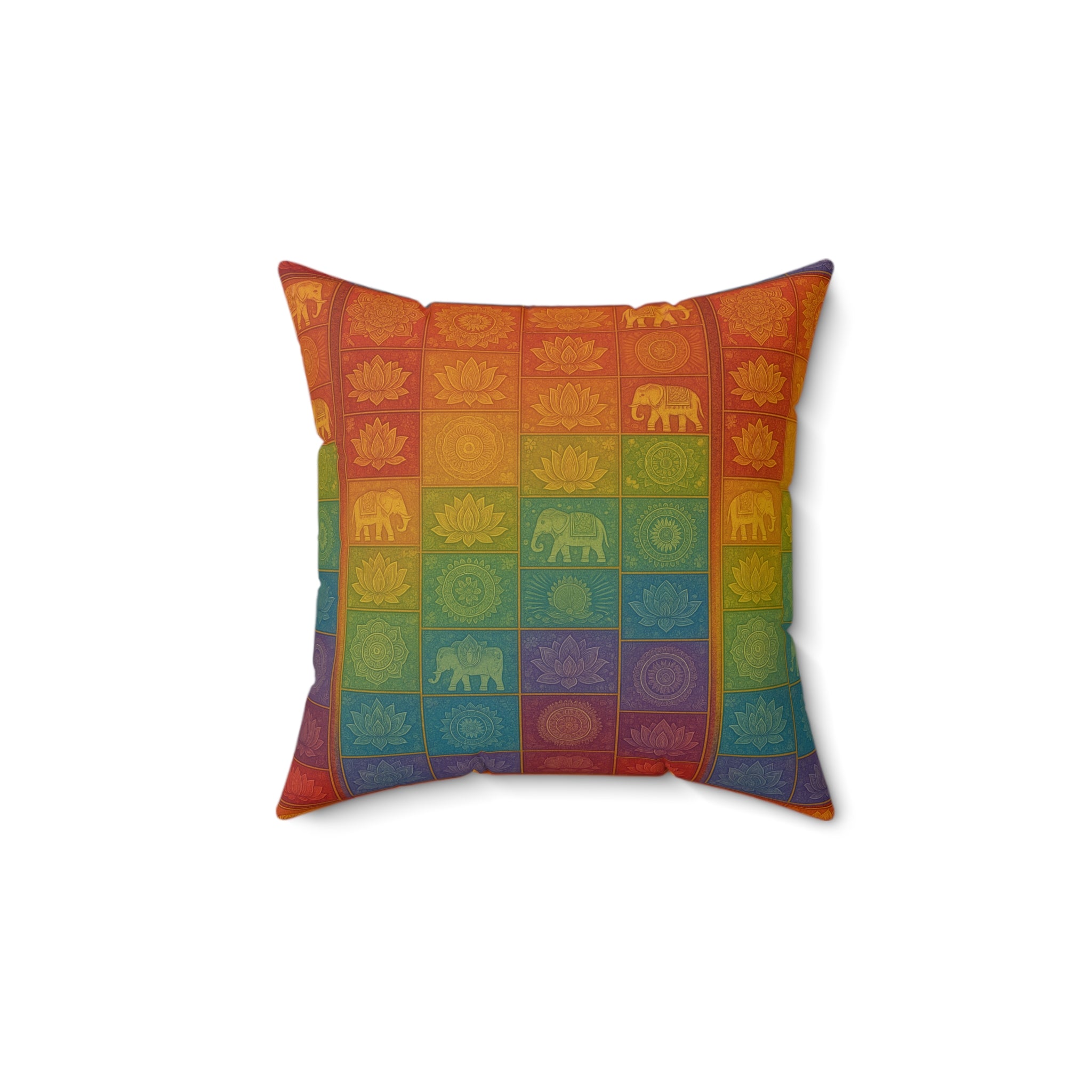 Bohemian Spirit Elephant Pillow — Colorful Mandala Square Decorative Cushion