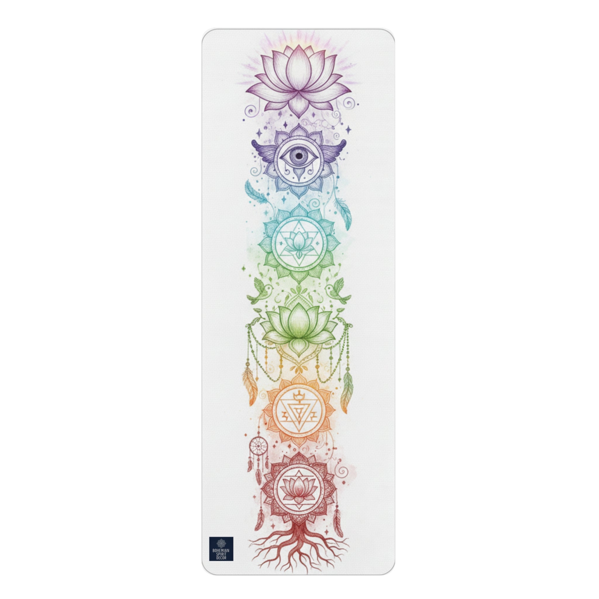 Chakra Alignment Rubber Yoga Mat — Rainbow Lotus Chakra Design
