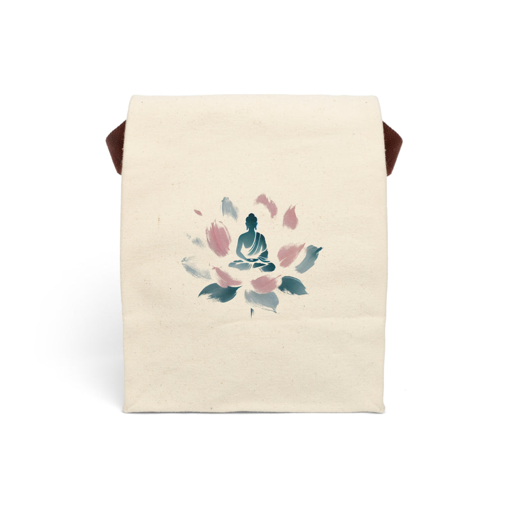 Canvas Lunch Bag, Abstract Meditating Figure on Lotus Flower Design, Minimalist Pastel Brushstrokes, Ethereal Atmosphere, Yoga Gift,