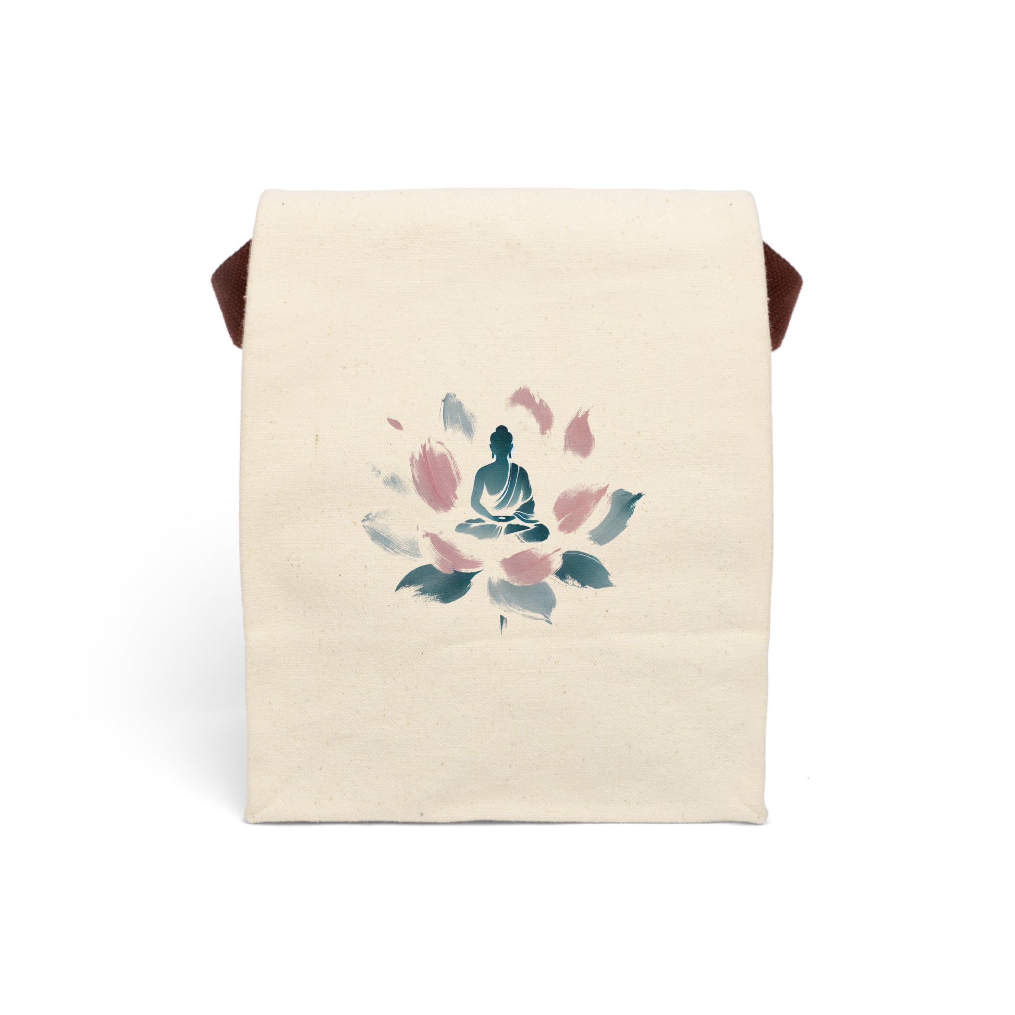 Canvas Lunch Bag, Abstract Meditating Figure on Lotus Flower Design, Minimalist Pastel Brushstrokes, Ethereal Atmosphere, Yoga Gift,