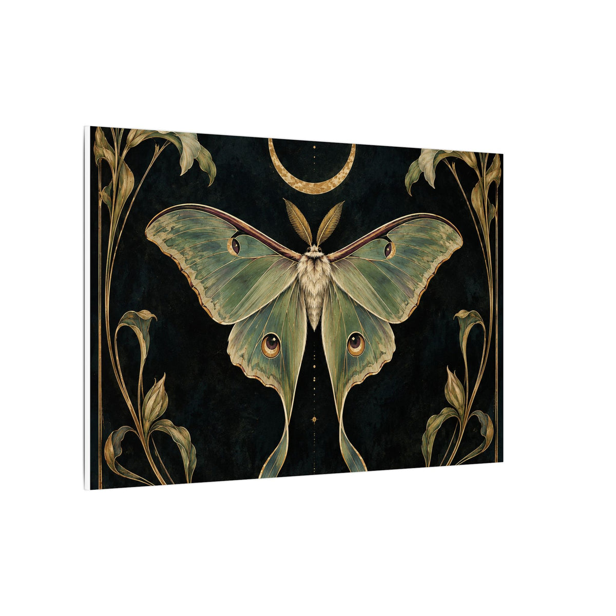 Nightbloom Nouveau Canvas — 24x24 Art Nouveau Moth & Crescent Wall Art