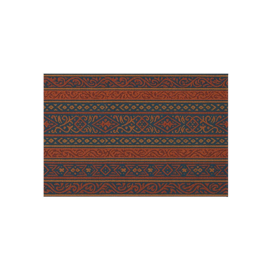 Southwest Stripe Outdoor Rug — Weatherproof Patio Mat with Terracotta & Navy Tribal Pattern