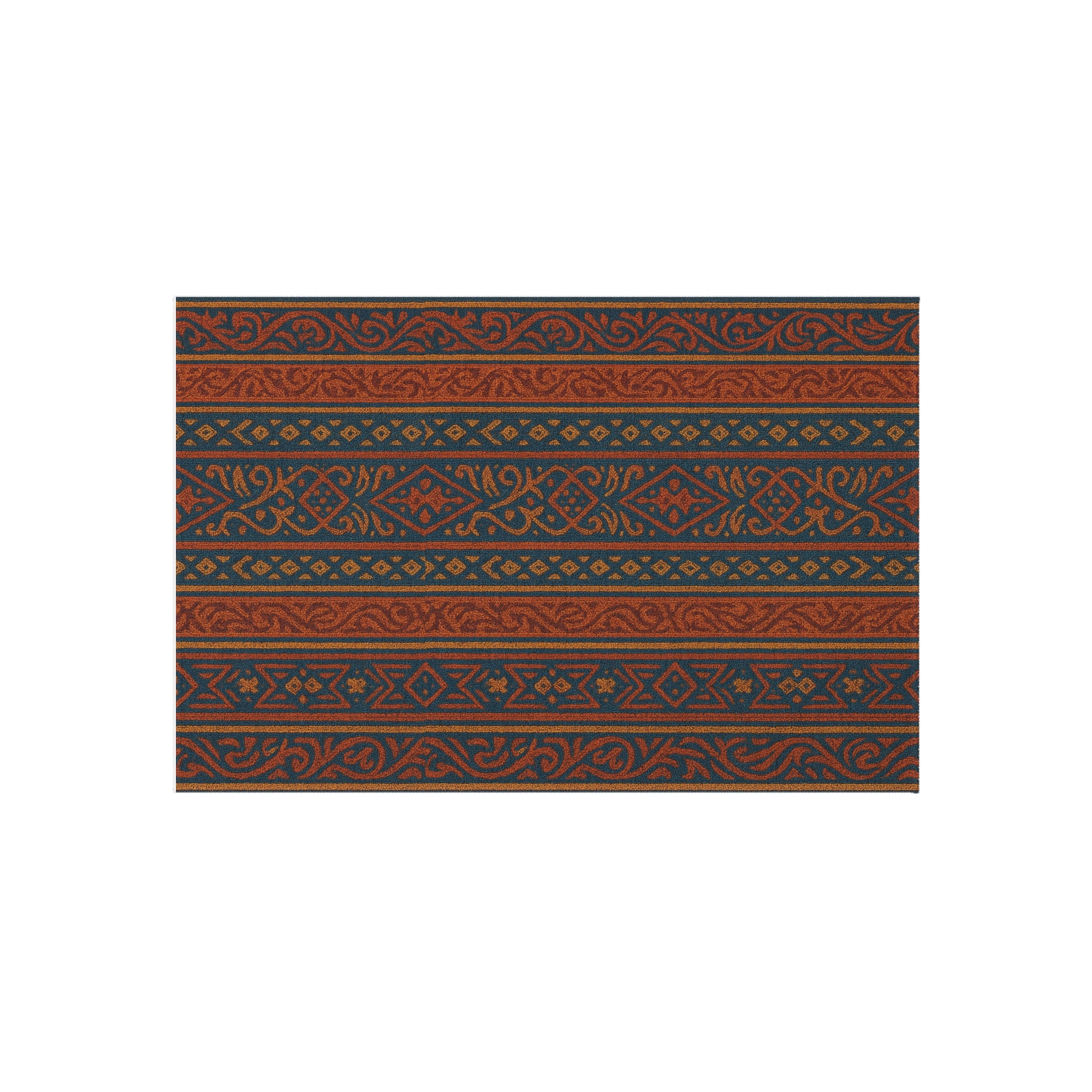 Southwest Stripe Outdoor Rug — Weatherproof Patio Mat with Terracotta & Navy Tribal Pattern
