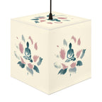 Cube Lamp, Minimalist Meditating Figure on Lotus Flower, Pastel Blue and Pink Brushstrokes, Serene Ethereal Design, Overlayable Artwork