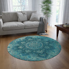 Teal Mandala Round Rug — Boho Yoga Meditation Floor Mat
