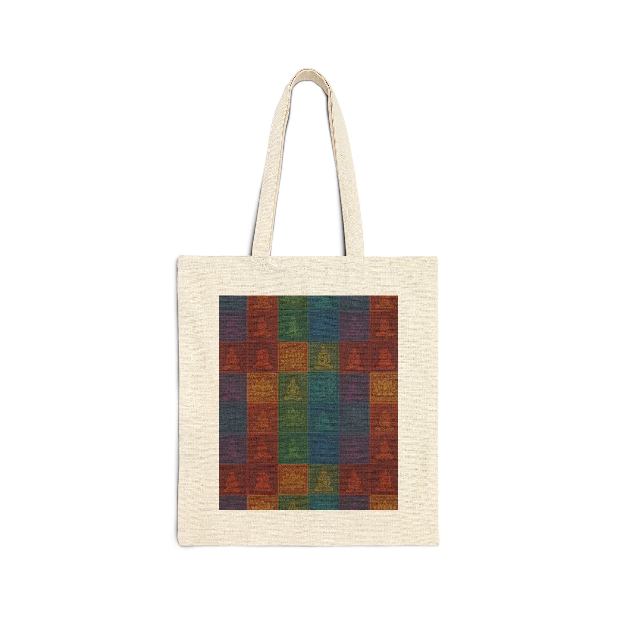 Vintage Buddha Patchwork Canvas Tote Bag — Boho Meditation Market Grocery Bag