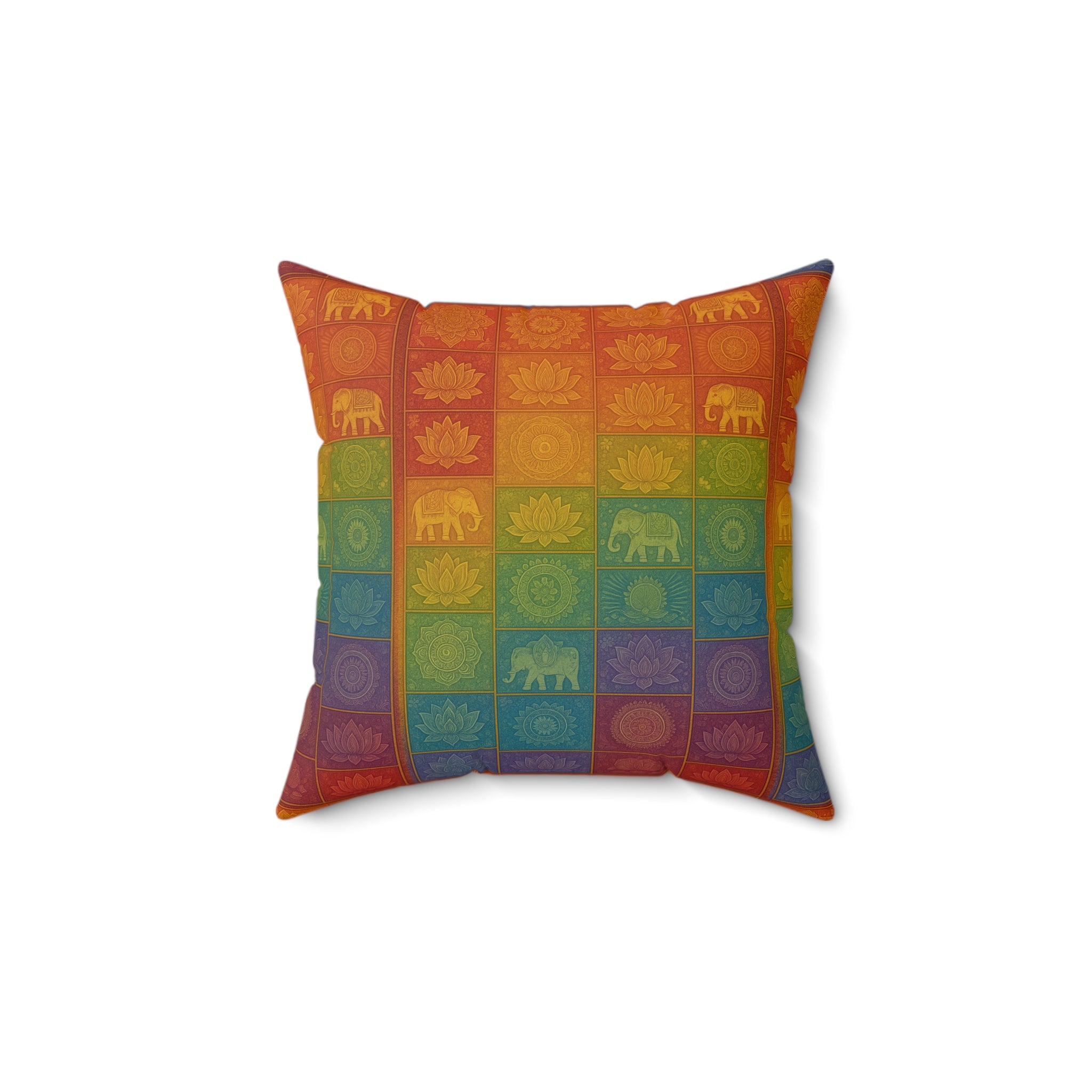 Bohemian Spirit Elephant Pillow — Colorful Mandala Square Decorative Cushion