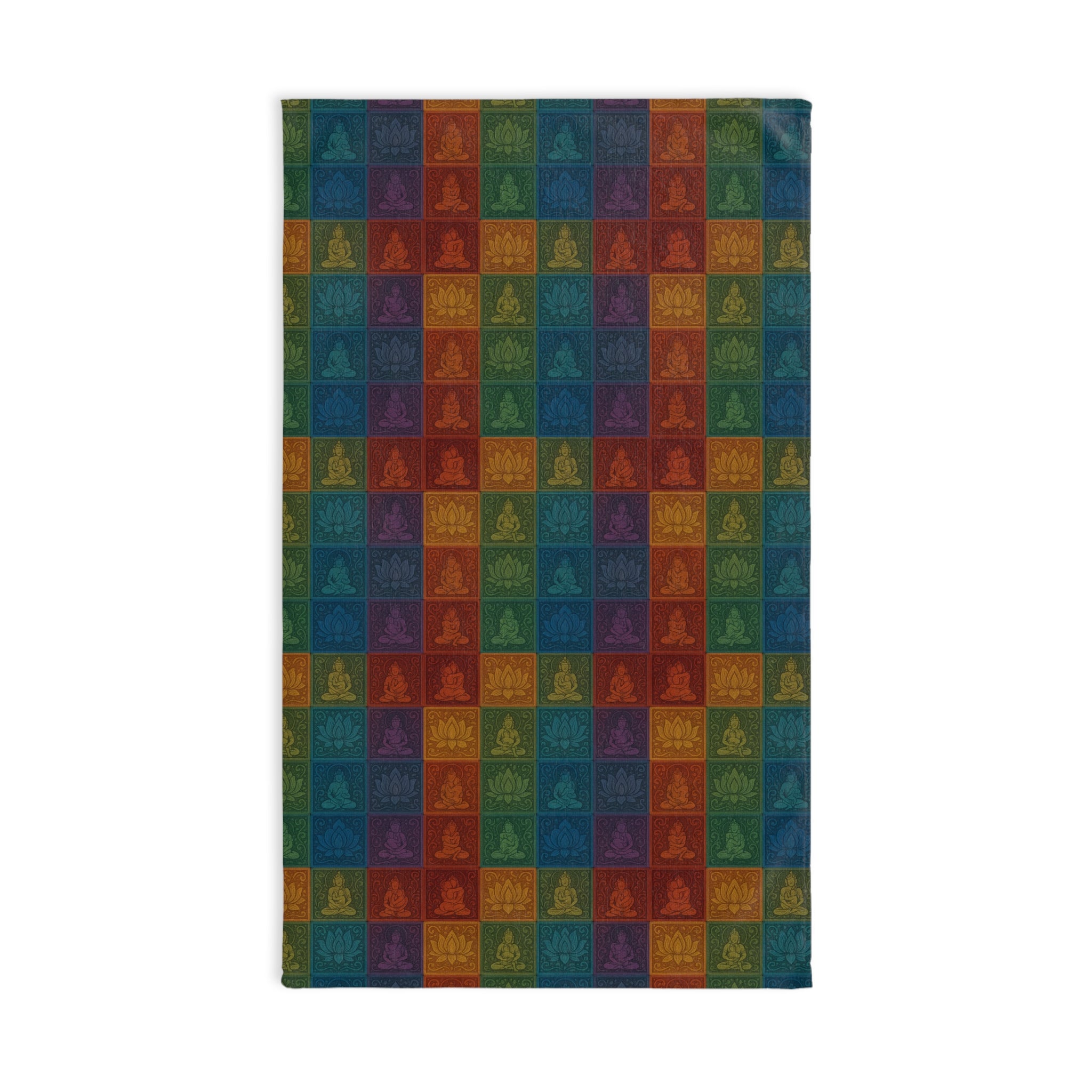 Buddha Tiles Pattern Hand Towel — Colorful Zen Kitchen & Bath Accent