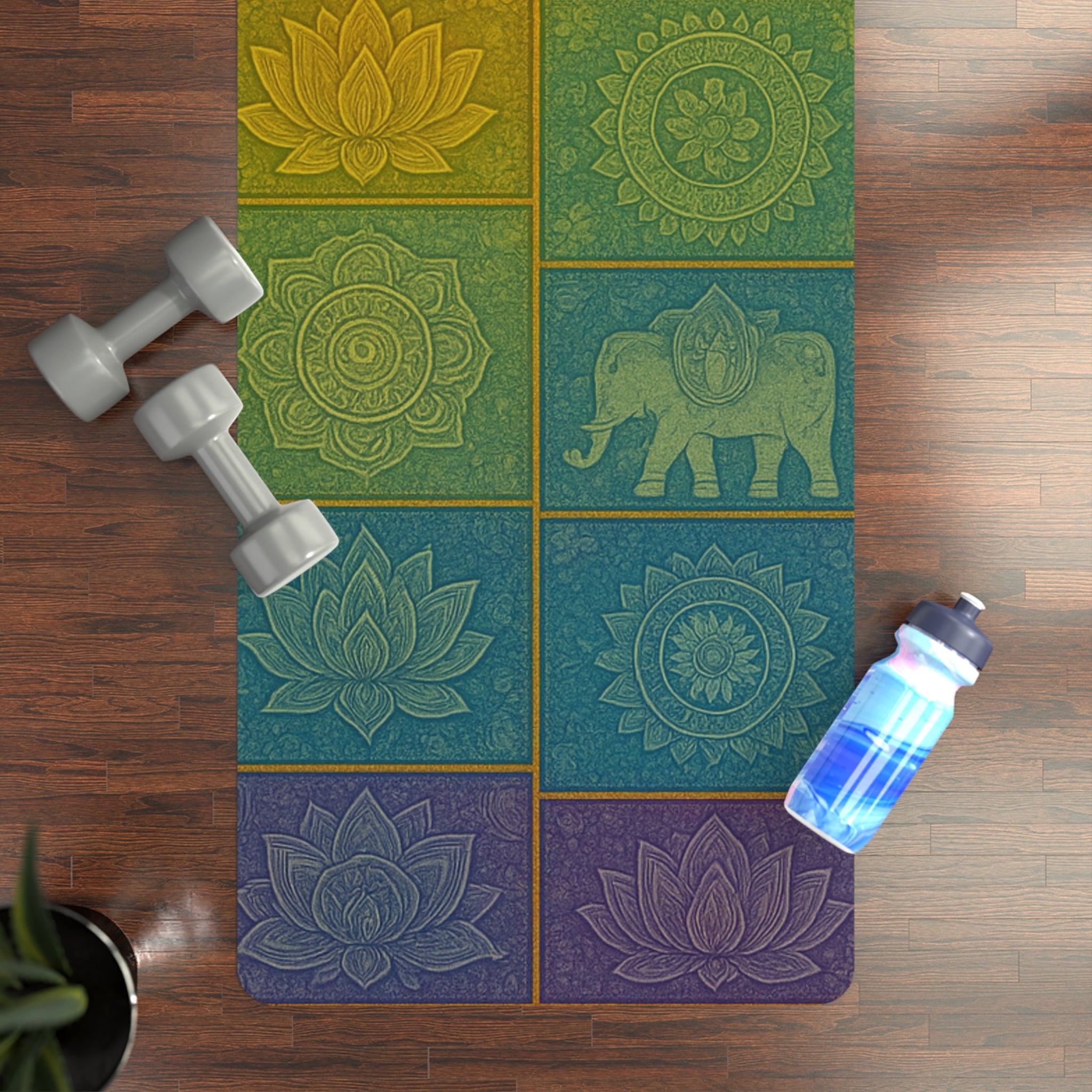 Chakra Yoga Mat — Non-Slip Rubber Mat with Lotus & Elephant Mandala Design