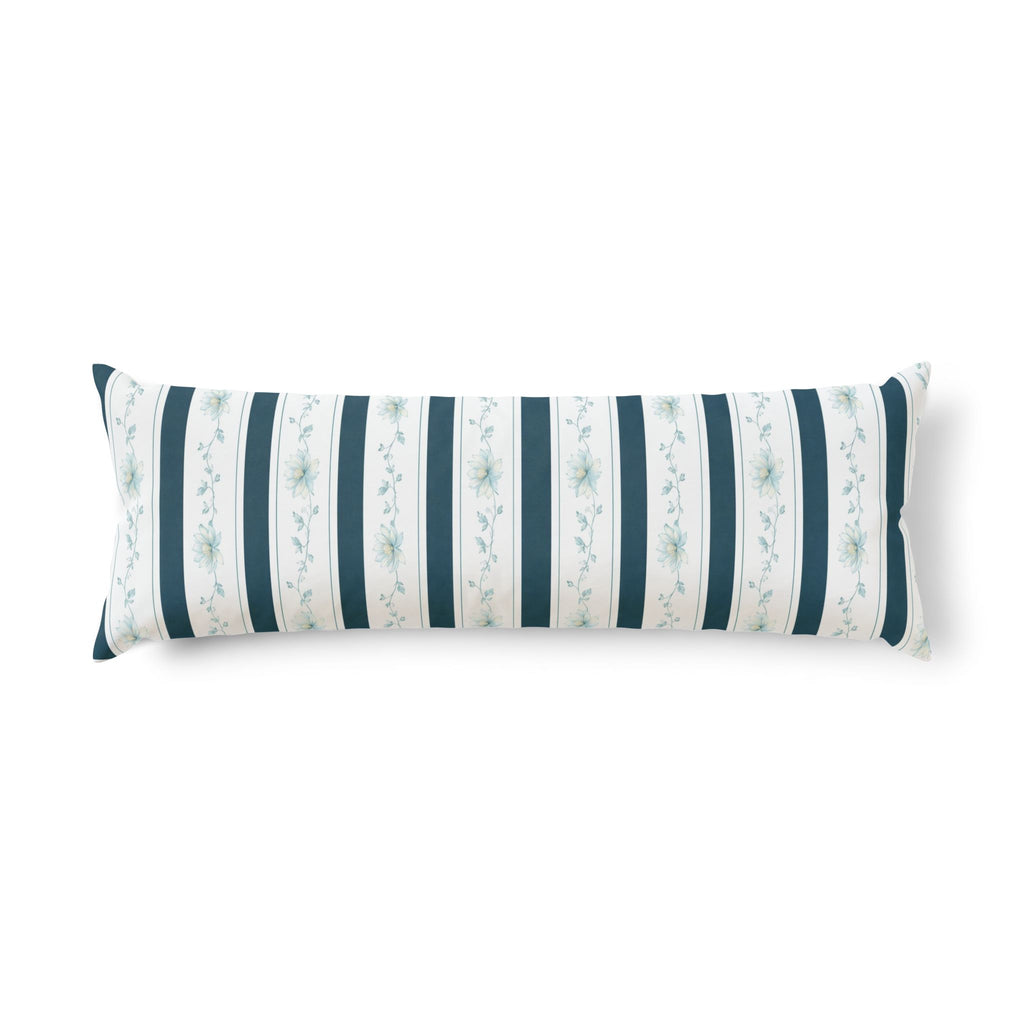 Floral Stripe Body Pillow — Coastal Blue Decorative Support Pillow
