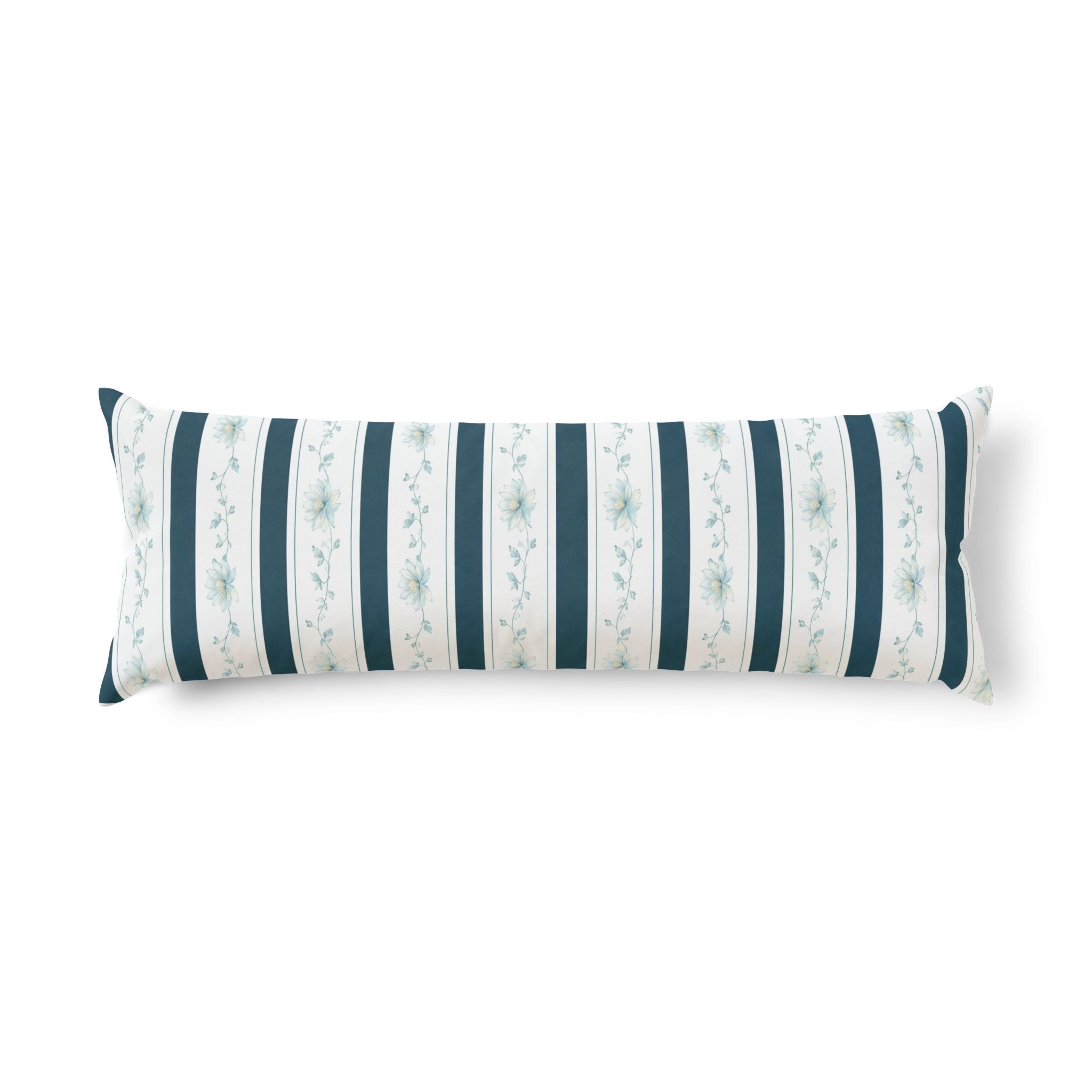 Floral Stripe Body Pillow — Coastal Blue Decorative Support Pillow