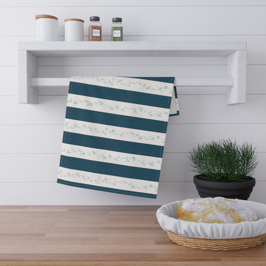 Striped Vine Tea Towel — Blue Coastal Kitchen Towel