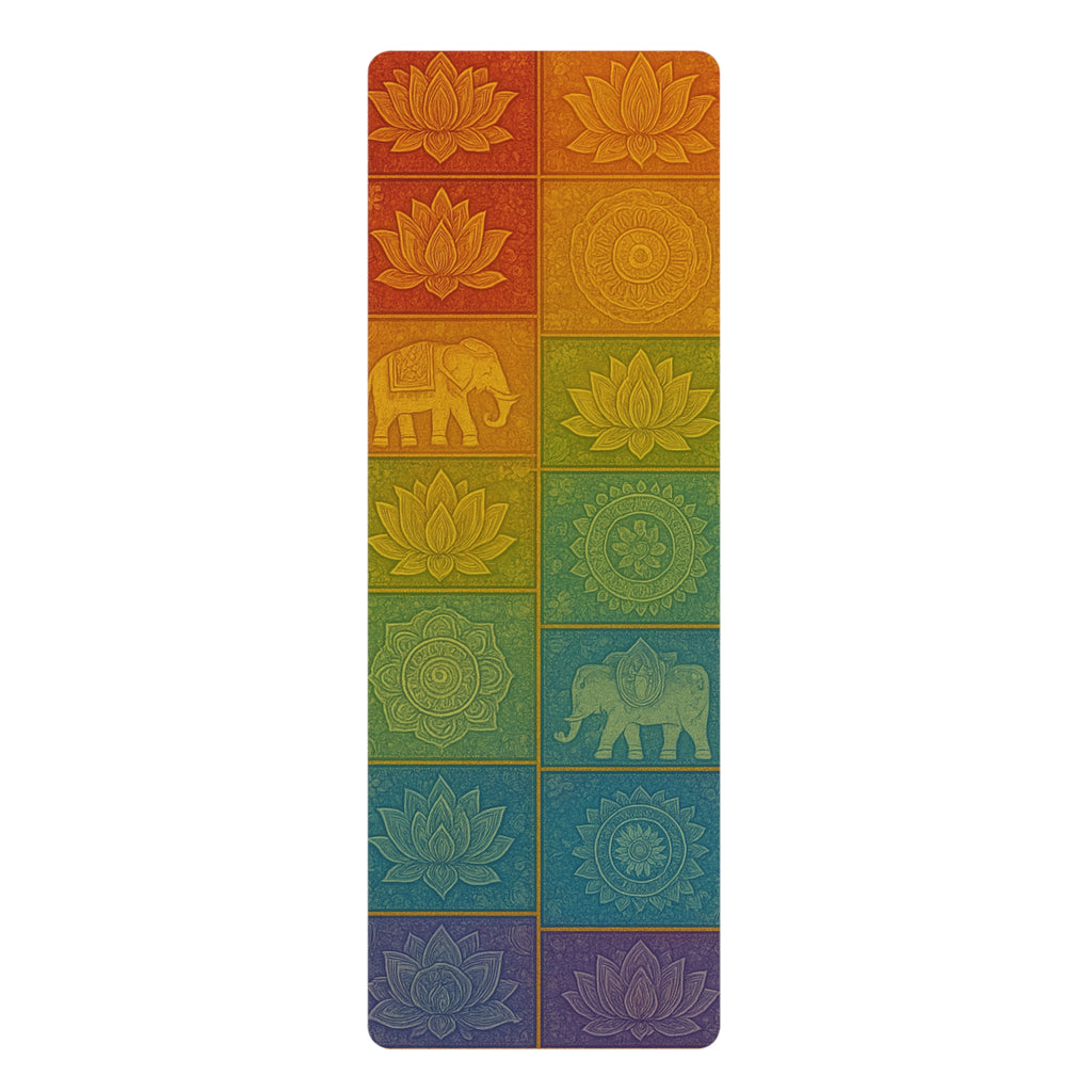 Chakra Yoga Mat — Non-Slip Rubber Mat with Lotus & Elephant Mandala Design