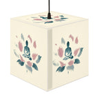 Cube Lamp, Minimalist Meditating Figure on Lotus Flower, Pastel Blue and Pink Brushstrokes, Serene Ethereal Design, Overlayable Artwork