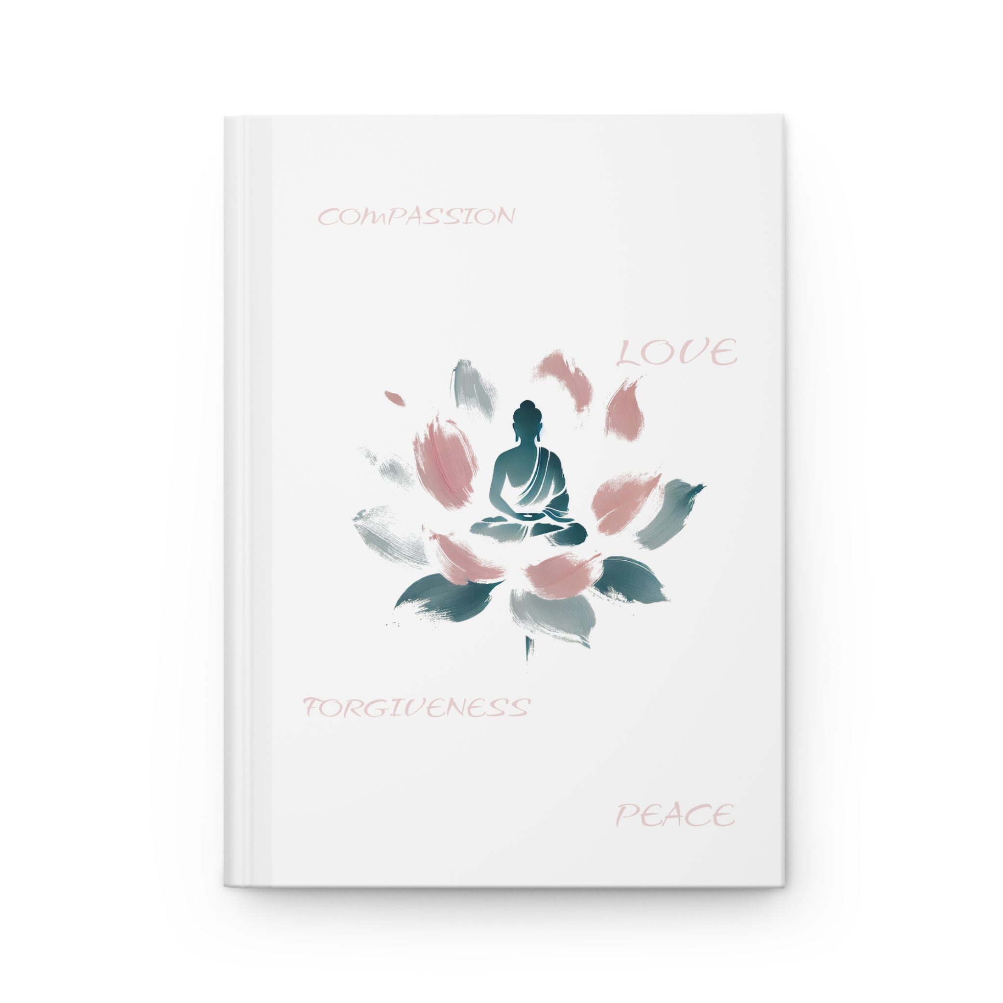 Hardcover Journal Matte, Minimalist Meditating Figure on Lotus Flower Design, Abstract Pastel Blue Pink Brushstrokes, Serene Ethereal