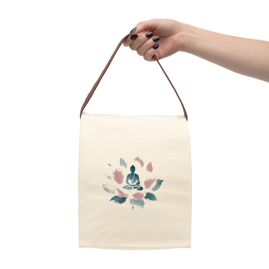 Canvas Lunch Bag, Abstract Meditating Figure on Lotus Flower Design, Minimalist Pastel Brushstrokes, Ethereal Atmosphere, Yoga Gift,