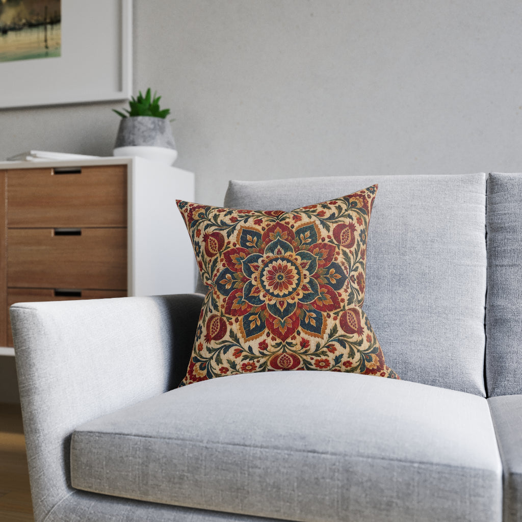 Suzani Bloom Throw Pillow — 18x18 Embroidery-Inspired Bohemian Accent Cushion