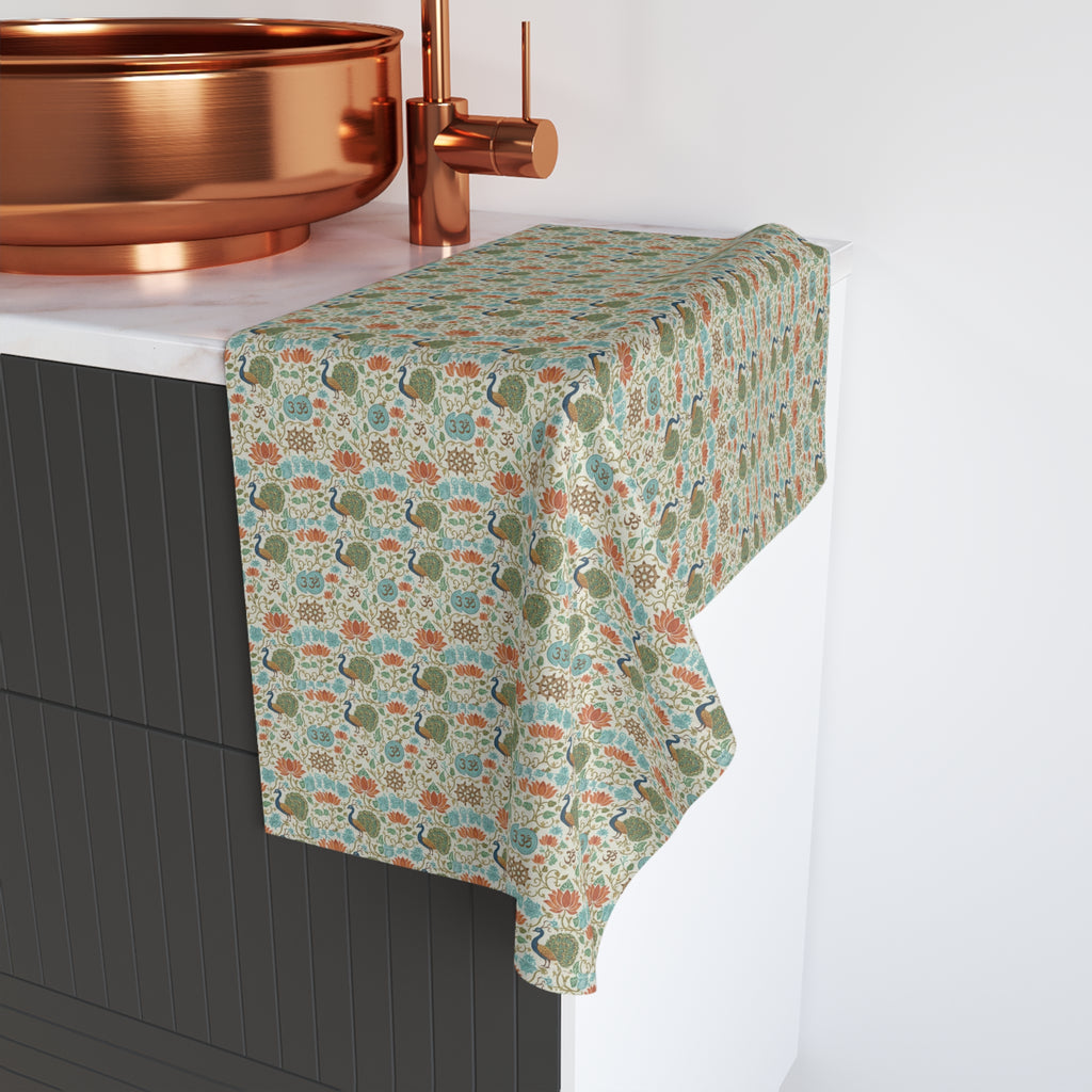 AUM Bird Pattern Hand Towel — Rustic Fall Kitchen Accent