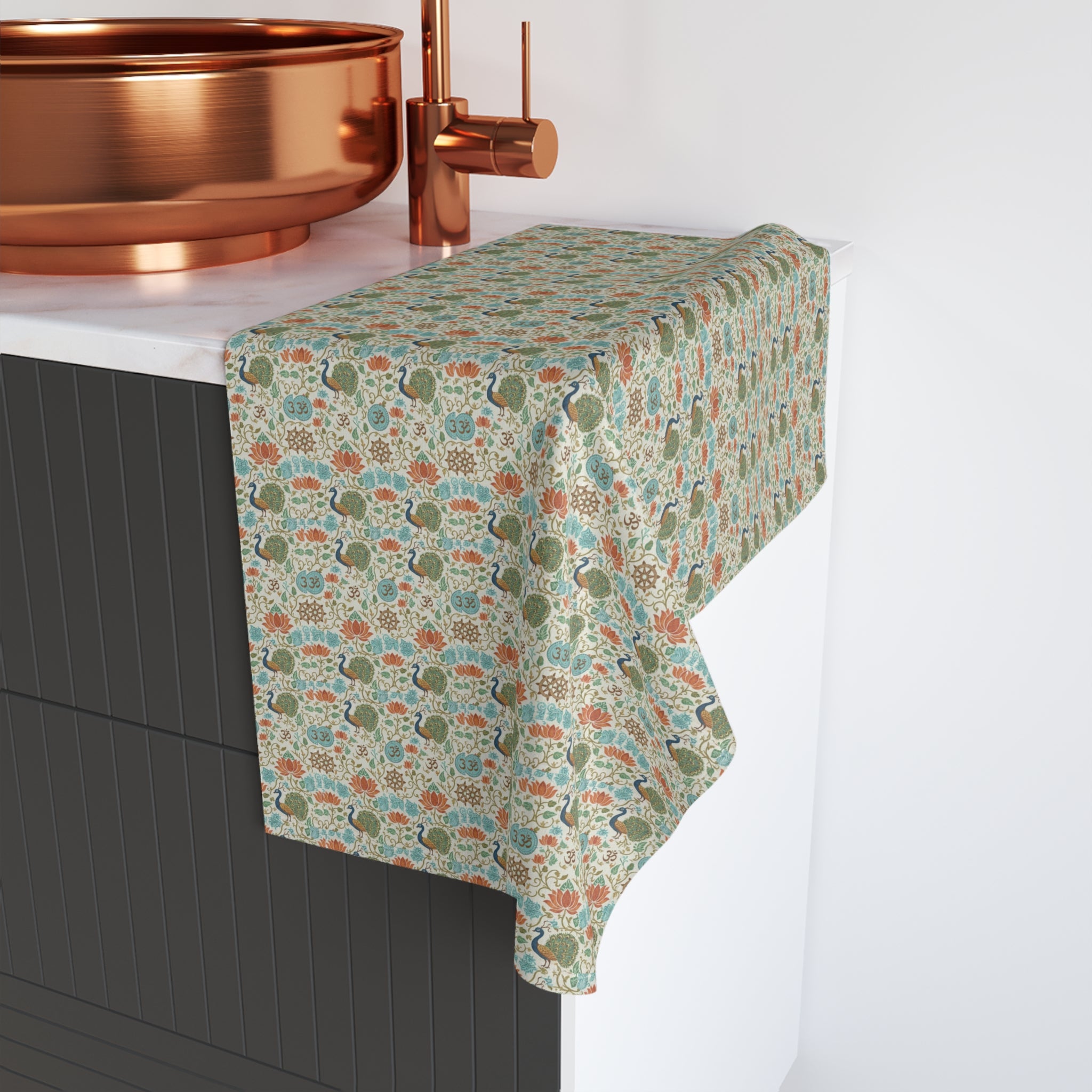 AUM Bird Pattern Hand Towel — Rustic Fall Kitchen Accent