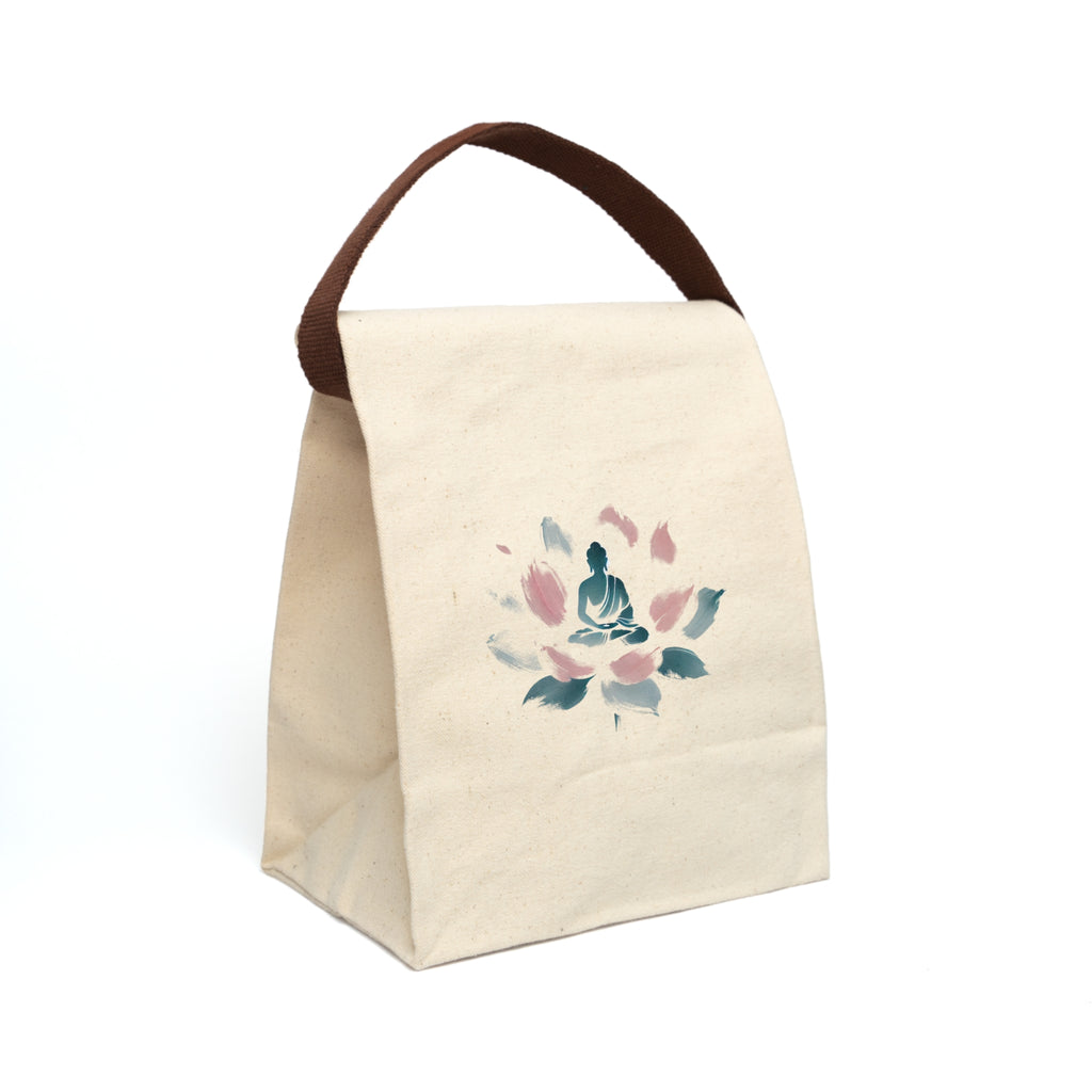 Canvas Lunch Bag, Abstract Meditating Figure on Lotus Flower Design, Minimalist Pastel Brushstrokes, Ethereal Atmosphere, Yoga Gift,