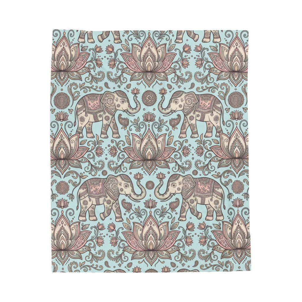 Boho Elephant Velveteen Plush Blanket – Lotus & Paisley Cozy Throw