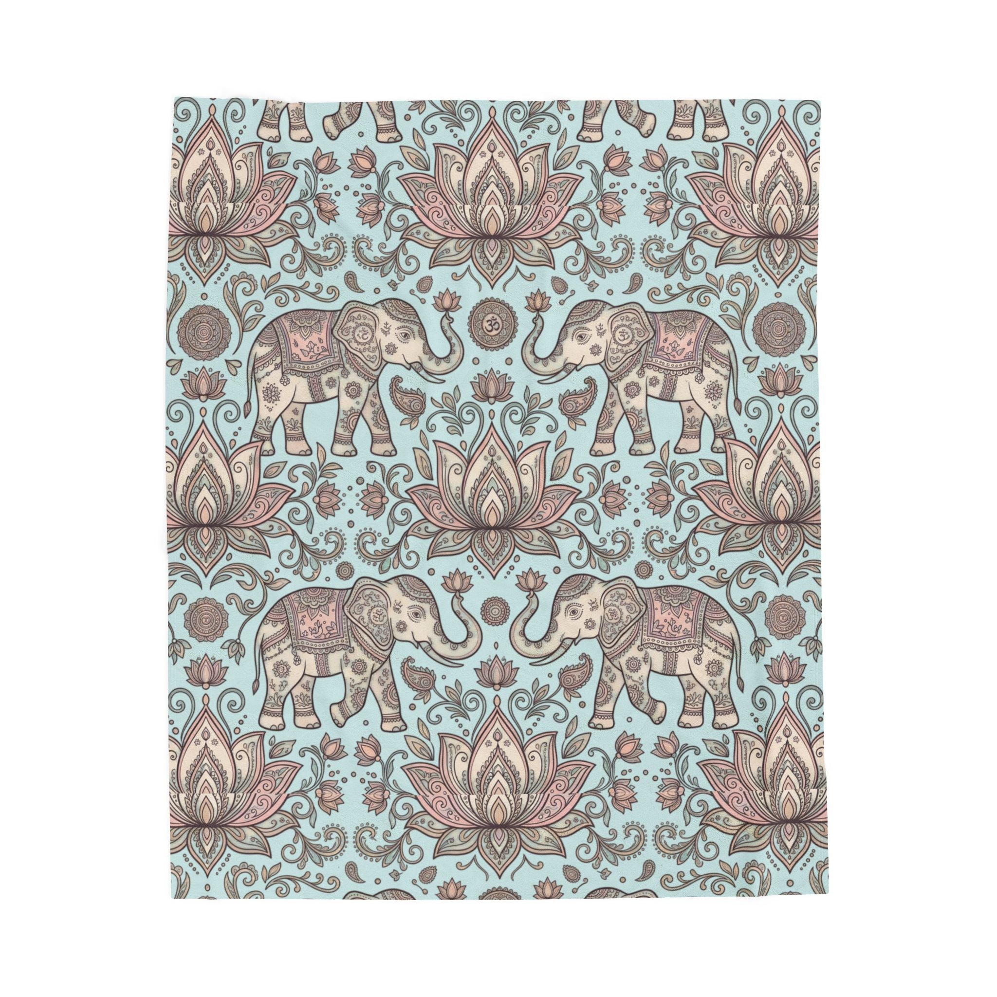 Boho Elephant Velveteen Plush Blanket – Lotus & Paisley Cozy Throw
