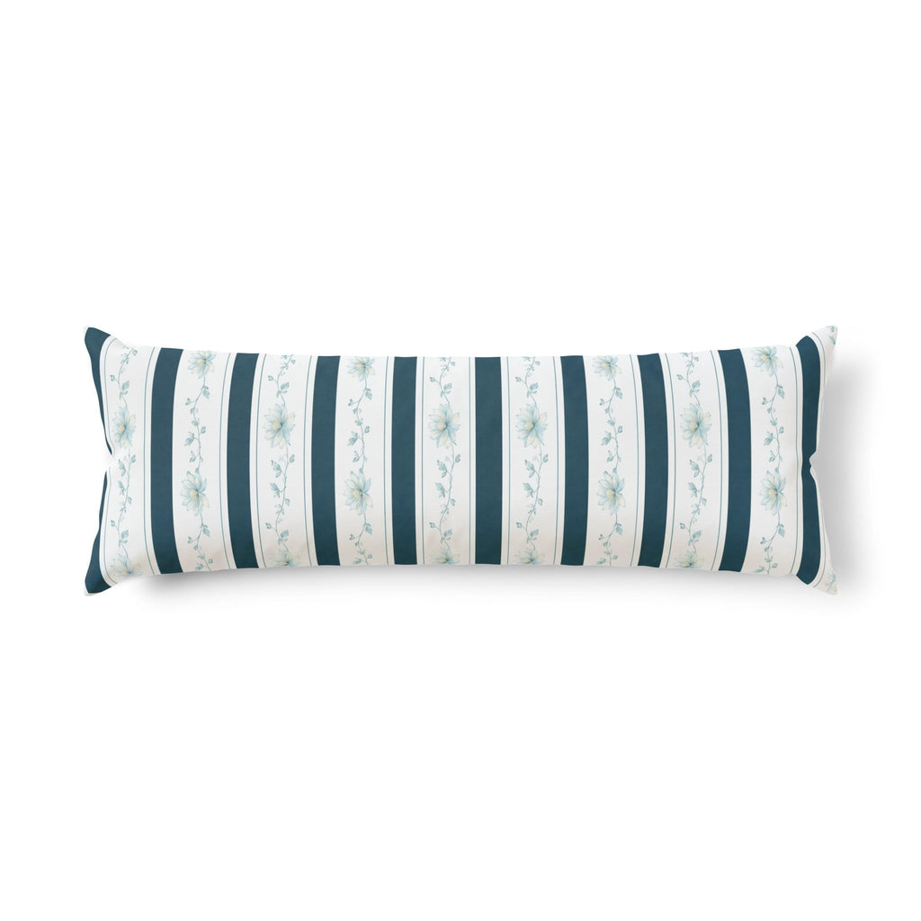Floral Stripe Body Pillow — Coastal Blue Decorative Support Pillow
