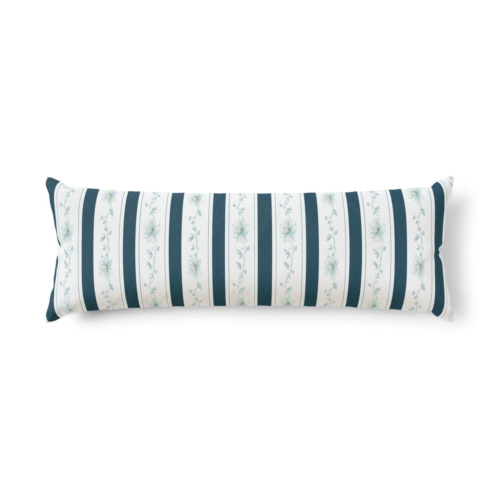 Floral Stripe Body Pillow — Coastal Blue Decorative Support Pillow