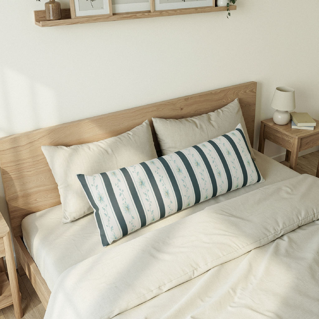 Floral Stripe Body Pillow — Coastal Blue Decorative Support Pillow