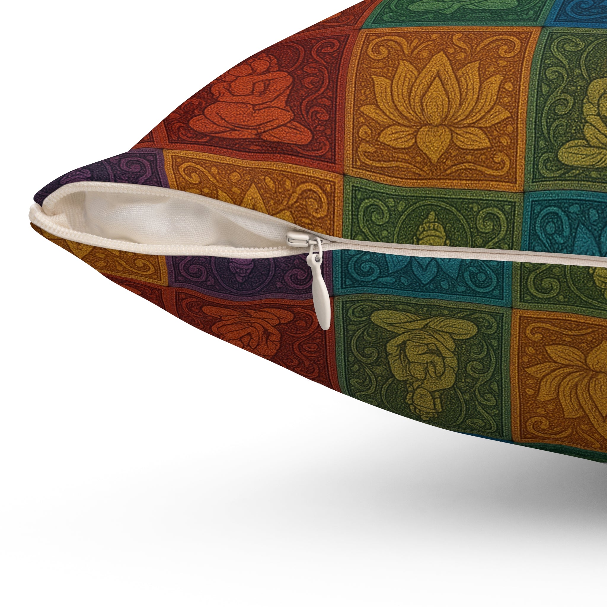 Buddha Lotus Pattern Square Pillow — Colorful Meditation Decor