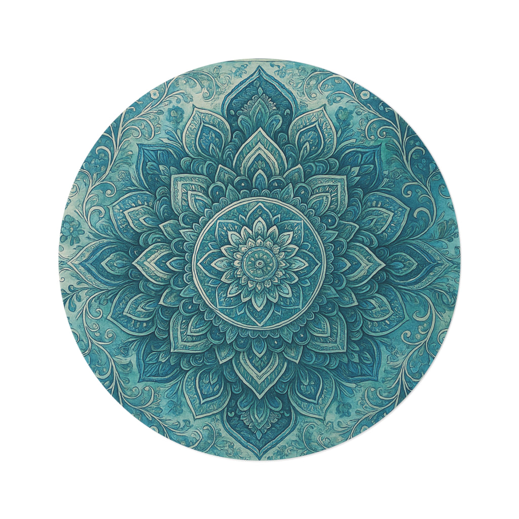 Teal Mandala Round Rug — Boho Yoga Meditation Floor Mat
